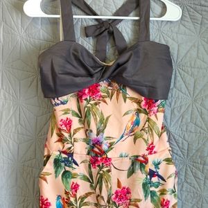 Tropical Print Satin Halter Jumpsuit